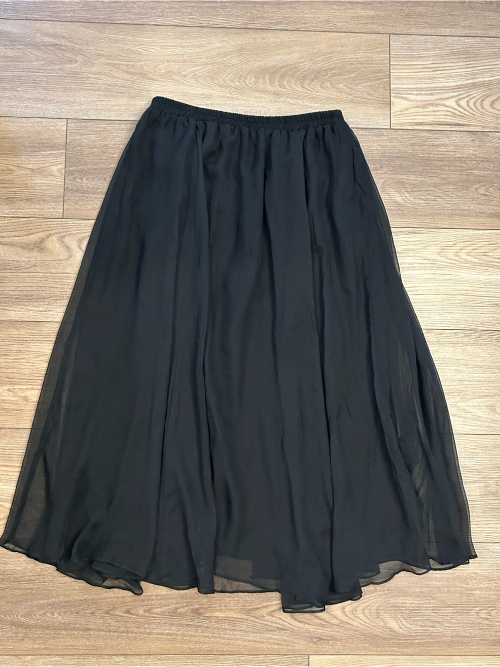 Vintage PATRA Black Sheer Full Midi Skirt Elastic Waist Size 14
